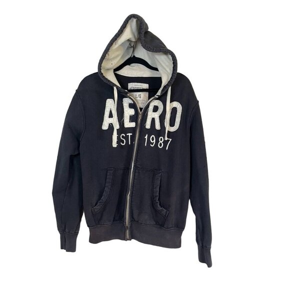 Aeropostale Sweatshirt Women L Blue Hoodie Distressed 80s Y2K Grunge Garage 90s - Picture 1 of 14